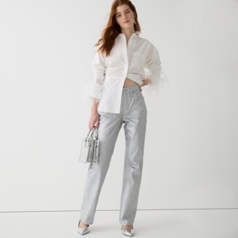 NWT 198$ J.Crew silver slim denim bootcut coated jeans pants size 25